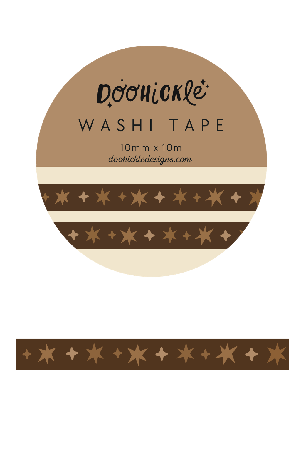 Doohickle Designs - Mocha Brown Wonky Stars Small Washi Tape