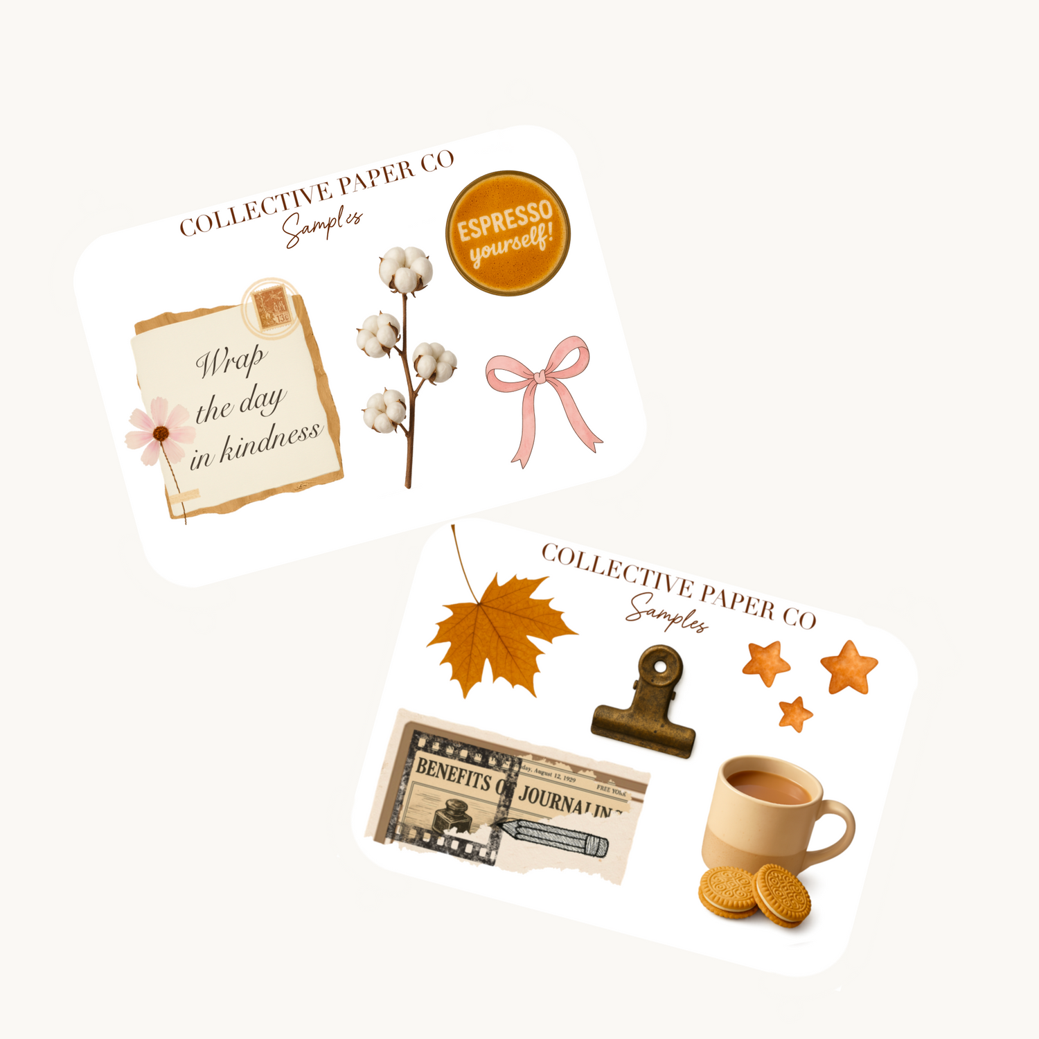 Receive complimentary sample stickers with every purchase £25 and over. These elegant surprise additions offer a subtle invitation to discover new sticker designs, perhaps unveiling the perfect detail to inspire your next journal masterpiece. It’s Collective Paper Co's way of expressing gratitude, adding a touch of sophistication and delight to your creative journey