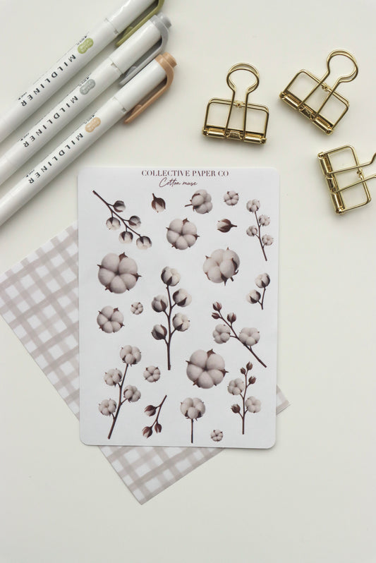 Decorative journaling sheet of kiss-cut vintage and realistic stickers of Cotton muse on Japanese washi paper