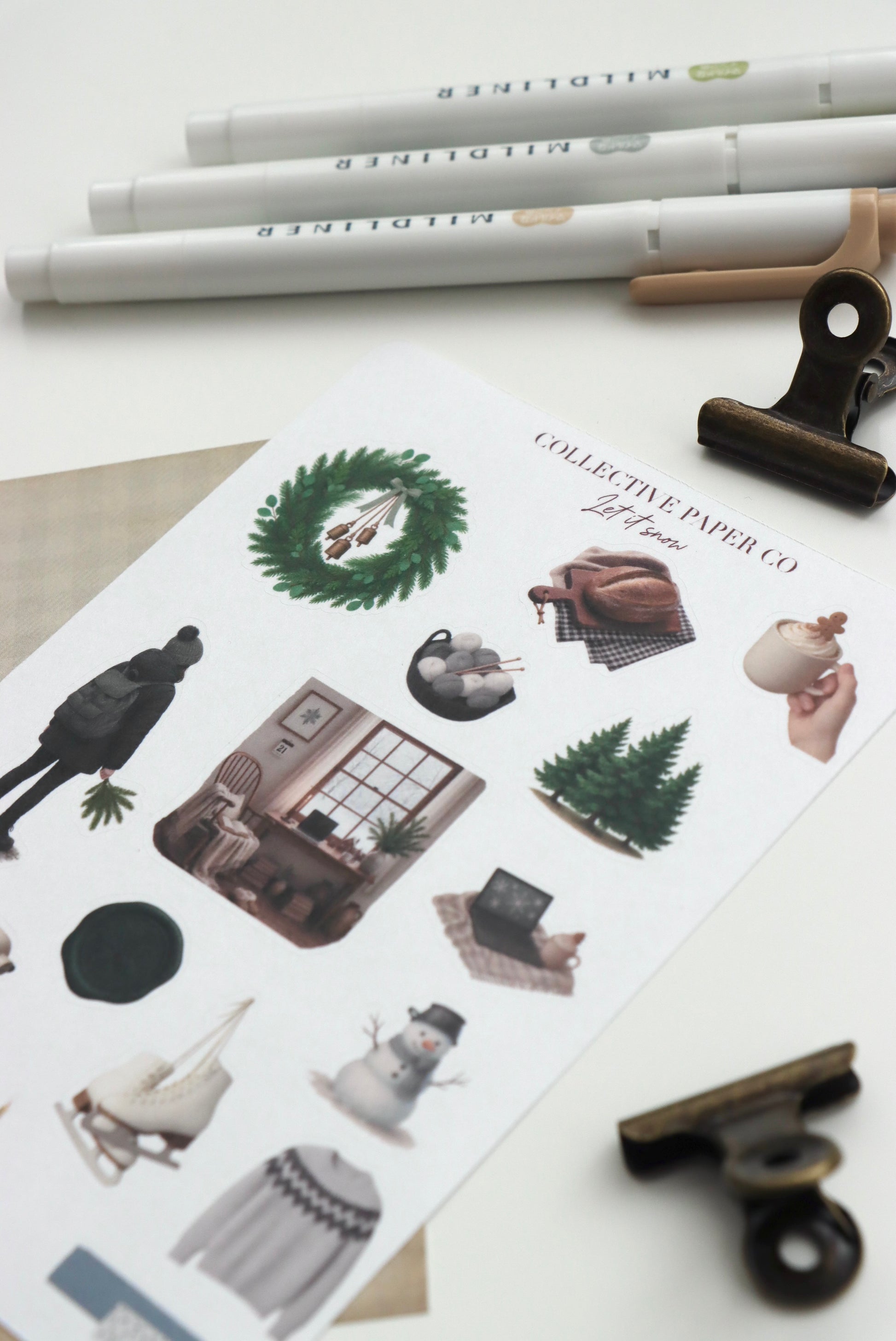 Decorative journaling sheet of kiss-cut seasonal stickers of Whiskers New Year 2026 celebration on Japanese washi paper