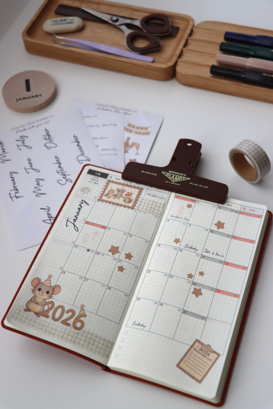 Months of the Year sticker sheet with month labels for calendars and bullet journals, on pages