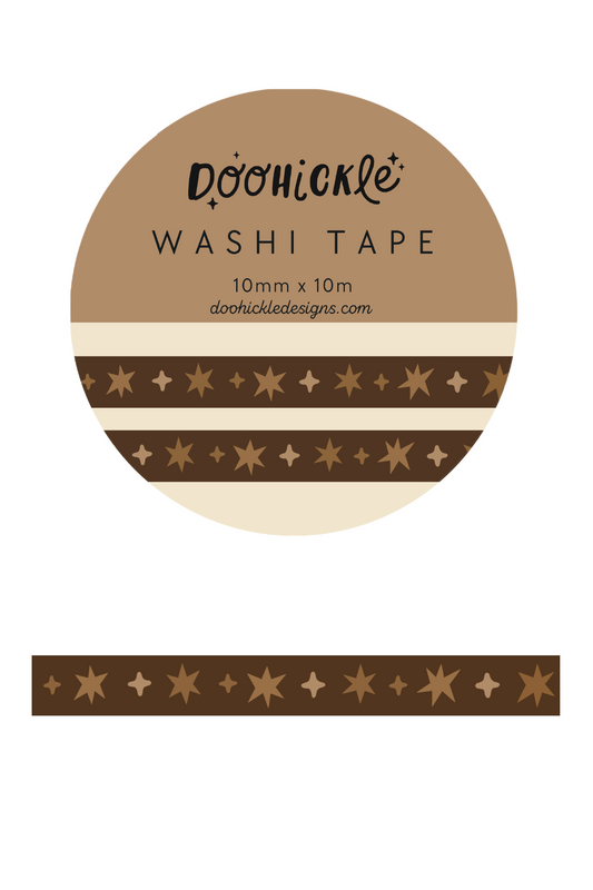 Doohickle Designs - Mocha Brown Wonky Stars Small Washi Tape