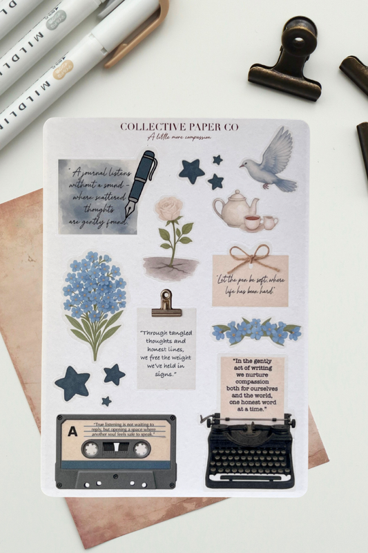 Sheet of decorative stickers with nature-themed designs on a white background