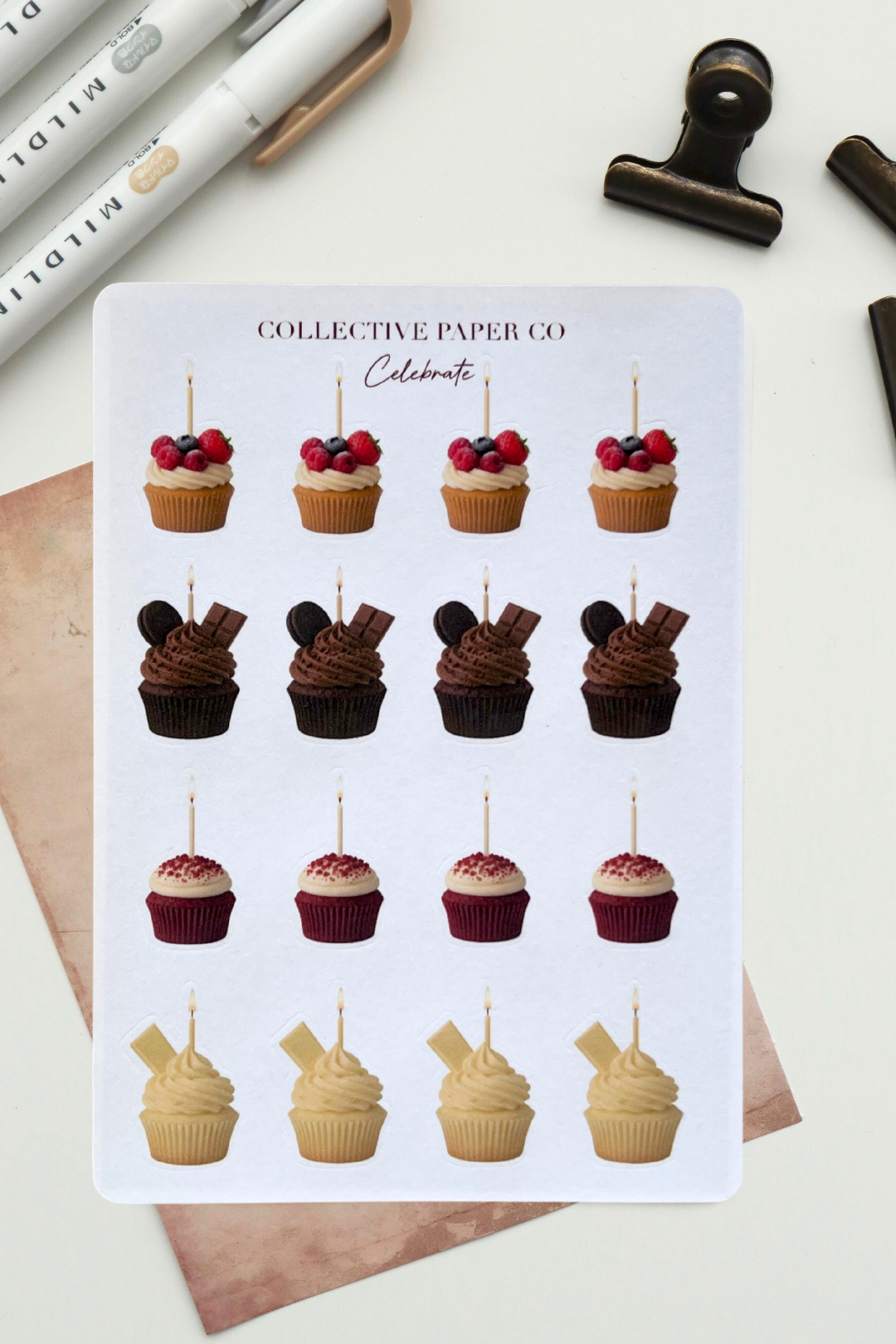 Greeting card with cupcake illustrations on a white background