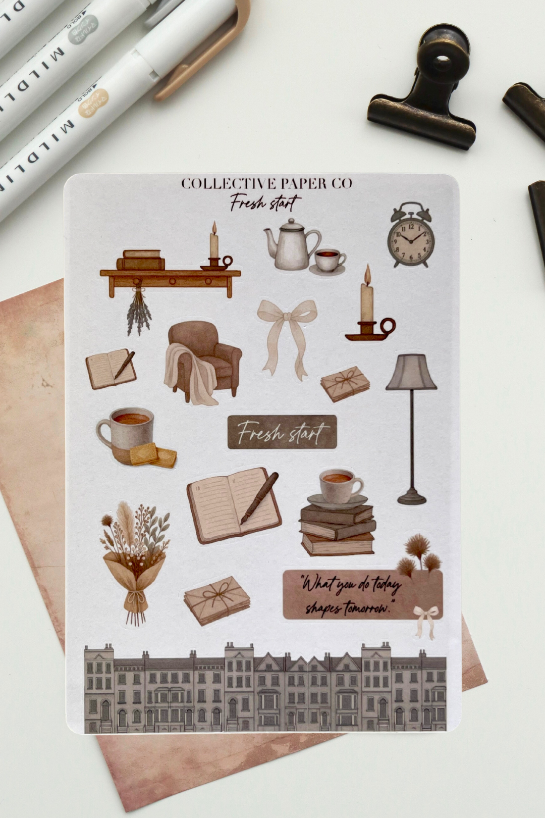 Sticker sheet with illustrations and text from Collective Paper Co on a white background