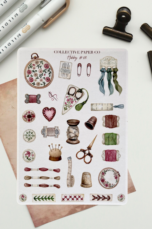 Sheet of decorative stickers with various designs on a white background