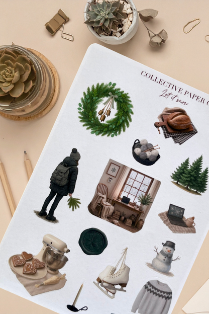 Sheet of decorative stickers with various designs on a beige surface.