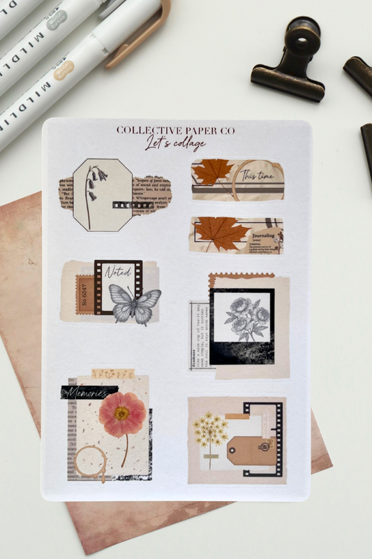 Sheet of decorative stickers with various designs on a white background