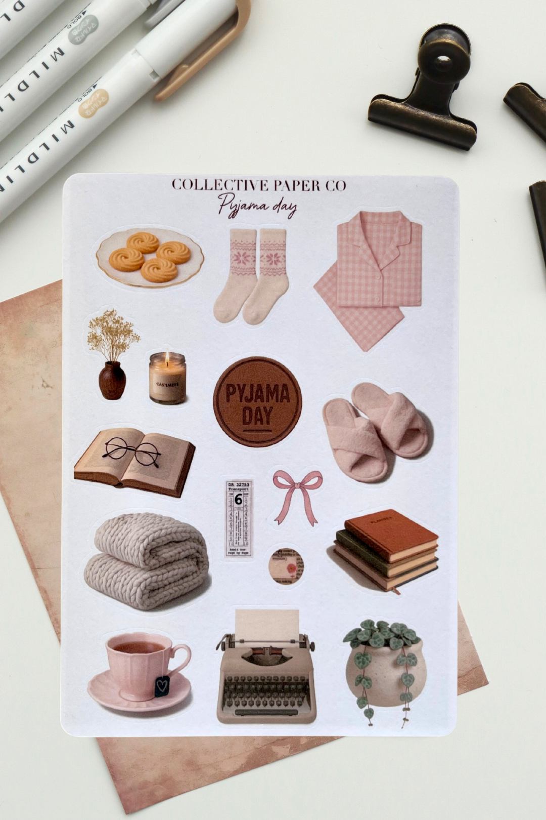 Sticker sheet with various illustrations on a white background