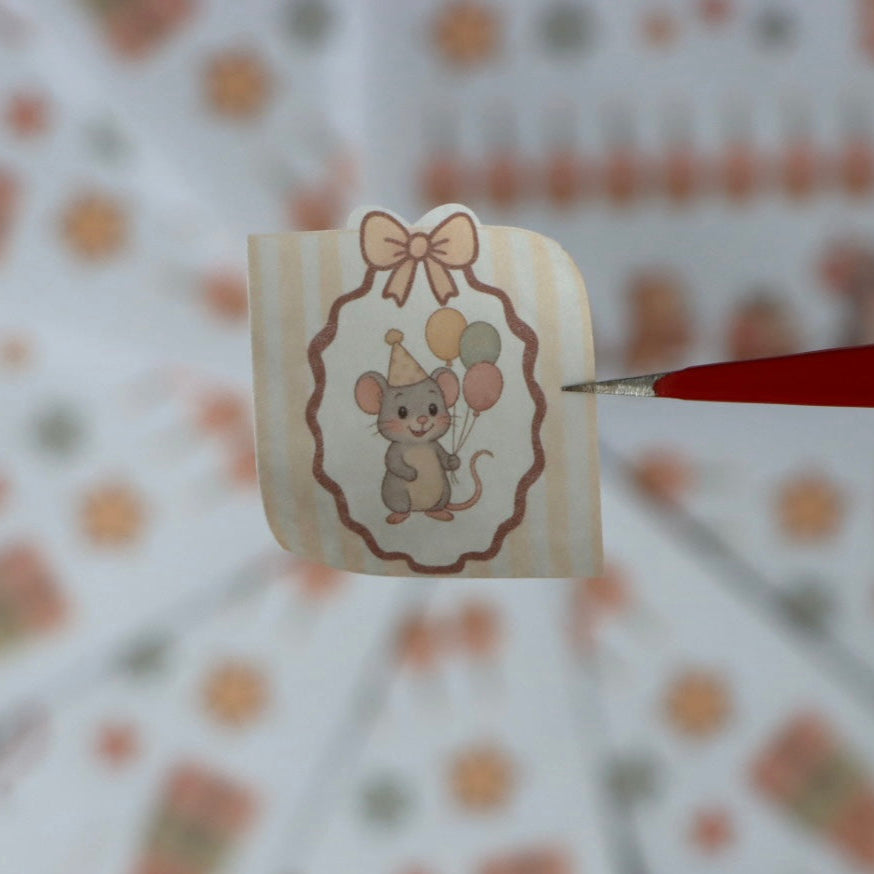 A close up of a sticker design from Whisker's birthday sticker sheet