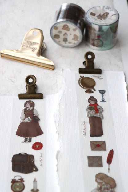 Sho Little Happiness A Vintage Dream washi tape with soft vintage inspired illustrations, close up