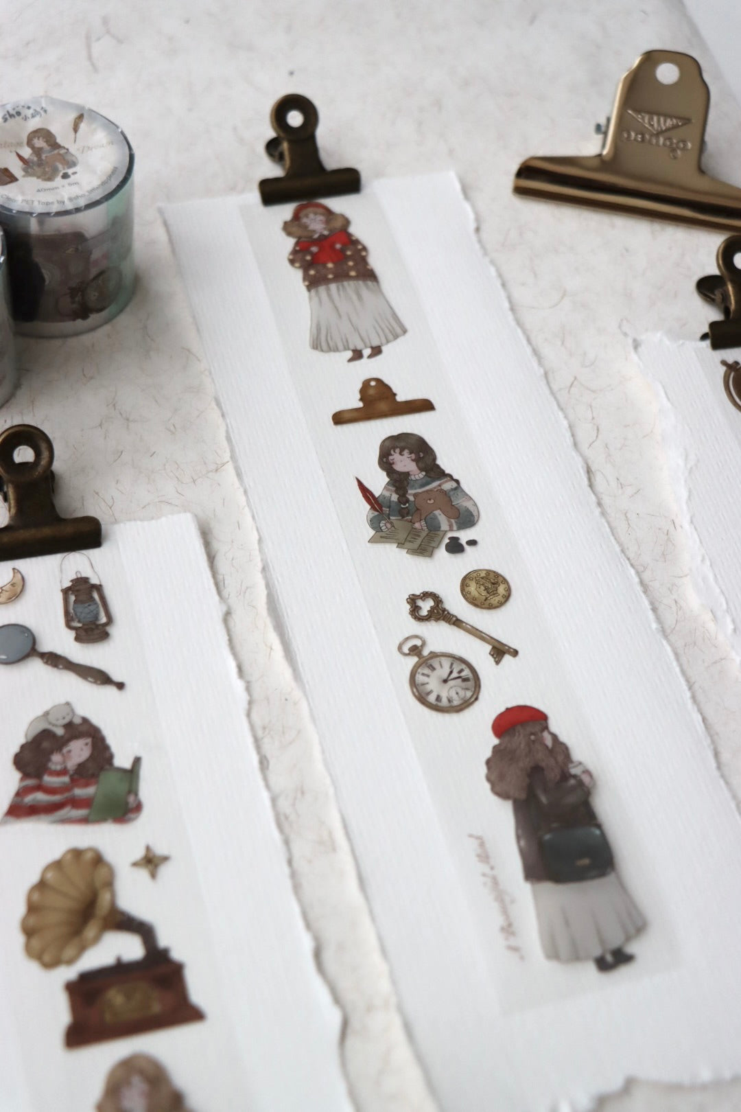 Sho Little Happiness A Vintage Dream washi tape with soft vintage inspired illustrations, close up different angle