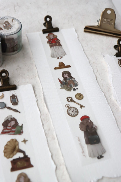 Sho Little Happiness A Vintage Dream washi tape with soft vintage inspired illustrations, close up different angle