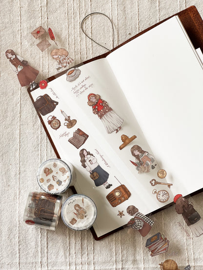 Sho Little Happiness A Vintage Dream washi tape with soft vintage inspired illustrations, loops on page