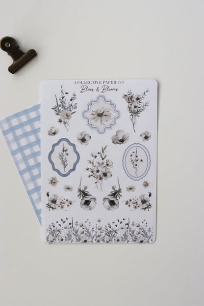 Decorative journaling sheet of kiss-cut watercolour floral elements stickers on Japanese washi paper
