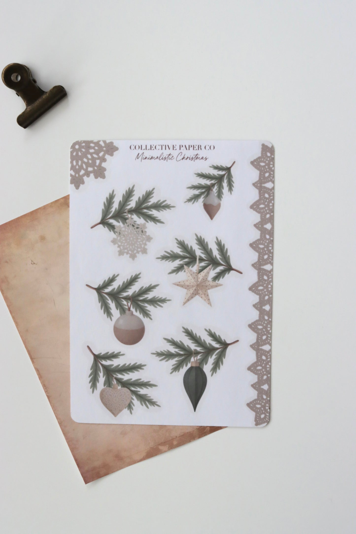 Decorative journaling sheet of kiss-cut  vintage watercolour Christmas illustrations of journaling-planner stickers on Japanese washi paper