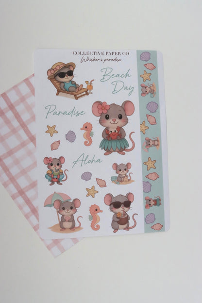 Decorative journaling sheet of kiss-cut  holiday paradise illustrations of journaling-planner stickers on Japanese washi paper